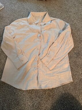 Classic Women's Long-Sleeve Button-Up Shirt in Light Beige Linen Size M Amazon